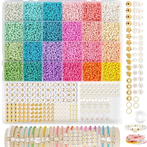 Eozfly 3mm Perlen Für Armbänder, 12000+ DIY Bunte Perlen Zum Auffädeln, Selber Machen Perlen Set Armbänder, Kleine Perlen Set Geschenke für Kinder, Erwachsener von Eozfly