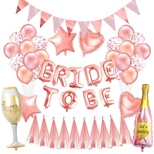 Eozighi Bride to be Deko Set JGA Deko Frauen Rosegold Junggesellenabschied Frauen Deko Mit Brautballons, Wimpeln, Champagner-Goldballons für Tochter, Mädchen, Verlobungsfeier von Eozighi