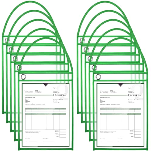 Epakh 30 Stück Laden-Ticket-Halter für 22,9 x 30,5 cm große hängende Hülse Job Ticket Halter mit Band, beide Seiten transparent (grün) von Epakh