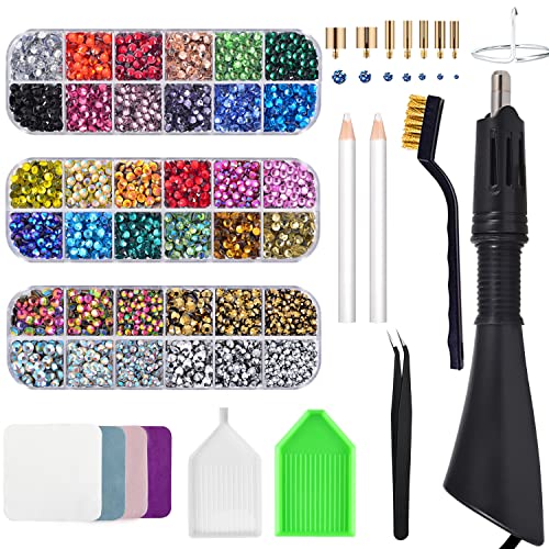 Bedazzler Kit mit Strass, Hot Fixed Edelstein Handwerk Applicator für Diamant Malerei Stift, Wachsstift, Pinzette, Tablett, Reinigungsbürste Tuch, 28 Farben Strass Kristalle für DIY Kleidung Schuhe von Epesl