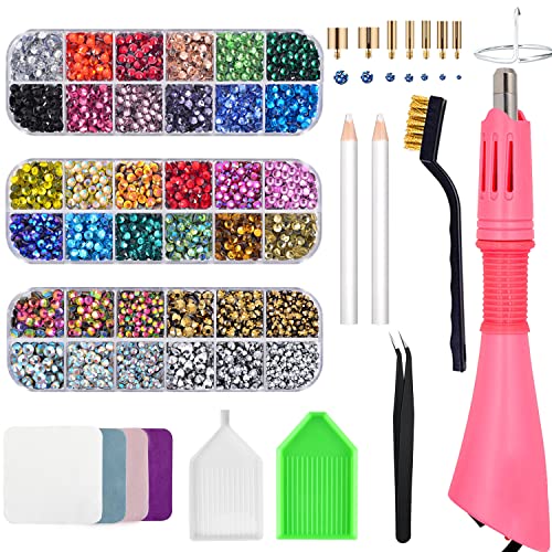 Bedazzler Kit mit Strass, Hot Fixed Edelstein Handwerk Applicator für Diamant Malerei Stift, Wachsstift, Pinzette, Tablett, Reinigungsbürste Tuch, 28 Farben Strass Kristalle für DIY Kleidung Schuhe von Epesl