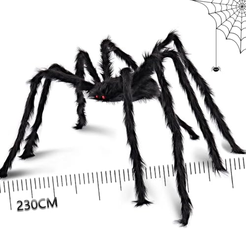 Halloween Spinne Außen Dekorationen, 230cm Gigant Haarige Schwarze Spinne, Erschreckende Gefälschte Riesige Spinne Requisiten Für Halloween Innen, Outdoor und Yard Gruselige Haus Party Dekor Zubehör von Epesl