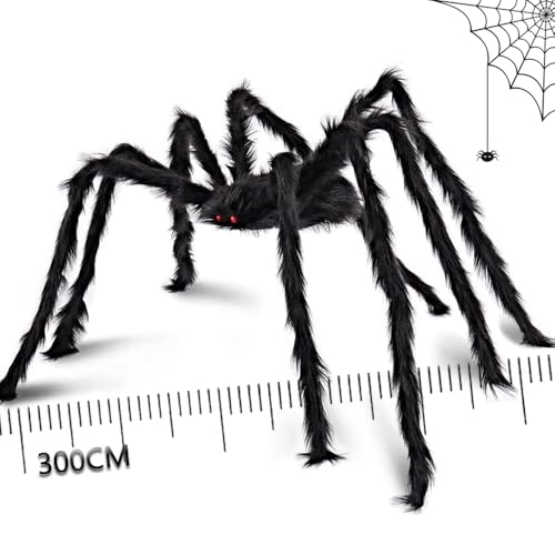 Halloween Spinne Außen Dekorationen, 300cm Gigant Haarige Schwarze Spinne, Erschreckende Gefälschte Riesige Spinne Requisiten Für Halloween Innen, Outdoor und Yard Gruselige Haus Party Dekor Zubehör von Epesl