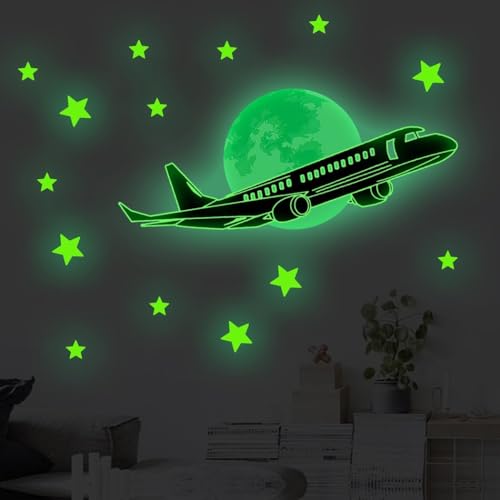 Kinderzimmer Wanddekoration Dunkle Sterne Mond Stern Flugzeug Thema Wasserdichte Vinyl Aufkleber von EpheyFIF