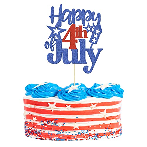 1 Pack Happy 4th of Juli Cake Topper Red and Blue Glitter Independence Day Cake Pick Decorations for American National Day Patriotic Party Supplies von Ephlyn