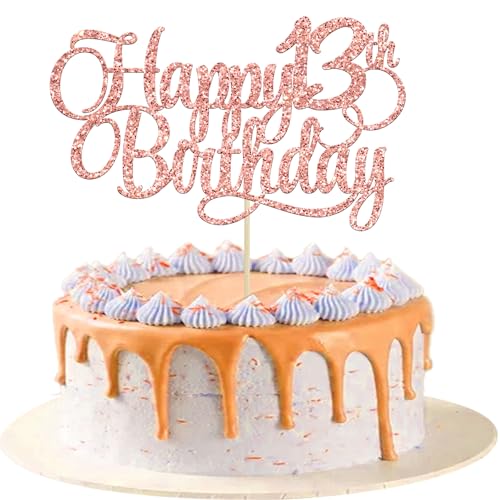 1 Packung Happy 13th Birthday Cake Topper Glitter Nummer 13 Thirteen Years Old Birthday Cake Pick Dekoration für 13. Geburtstag Feier Jahrestag Party Supplies Rose Gold von Ephlyn