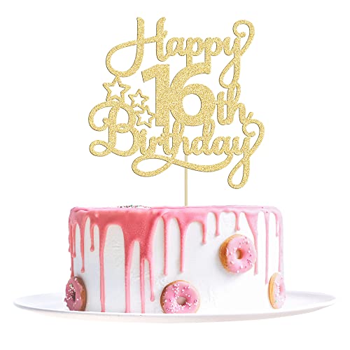 1 Packung Happy 16th Birthday Cake Topper Glitter Sweet 16 Cake Pick Geburtstag 16 Birthday Kuchendekorationen für Kinder 16. Geburtstag Thema Party Supplies Gold von Ephlyn