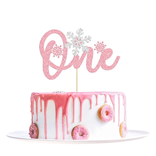 1 Packung Schneeflocke One Cake Topper Pink Glitter 1. Geburtstag Party Kuchen Pick Dekorationen für Winter Schneeflocke Thema Babyparty Kinder First Birthday Party Supplies von Ephlyn