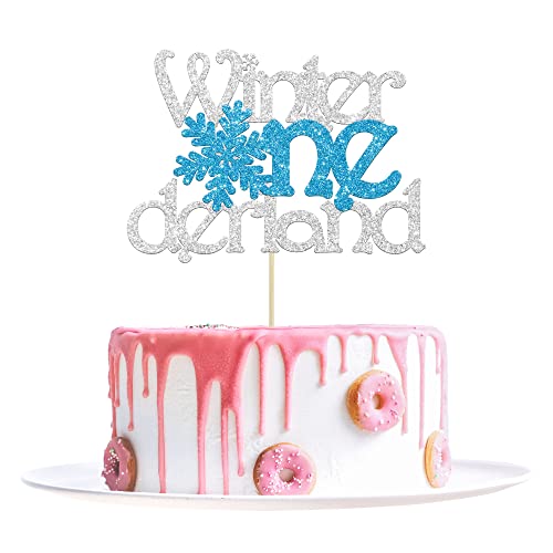 1 x Winter-Kuchenaufsatz mit Glitzer-Schneeflocke, für den 1. Geburtstag, für den Winter, Schneeflocken-Thema, Babyparty, Kindergeburtstag, Partyzubehör, Silberblau von Ephlyn