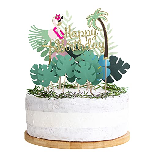 13 Stück Glitzer Flamingo Happy Birthday Kuchen Toppers Kit Tropische Palmenblätter Cupcake Topper Flamingo Geburtstag Supplies Tropische Hawaiian Themen Party Supplies von Ephlyn