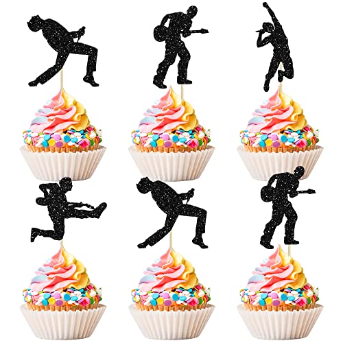 24 Stück Rock Band Cupcake Toppers Schwarz Glitzer Rock Musik Thema Kuchen Topper Dekorationen für Musik Konzert Thema Geburtstag Party Kuchen Dekorationen Zubehör von Ephlyn