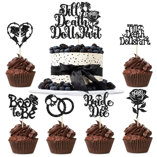 25 Stück Halloween Bachelorette Cupcake Toppers Till Death Do Us Part Cake Topper Schwarz Glitzer Happy Halloween Kuchen Dekorationen Halloween Thema Party Supplies von Ephlyn