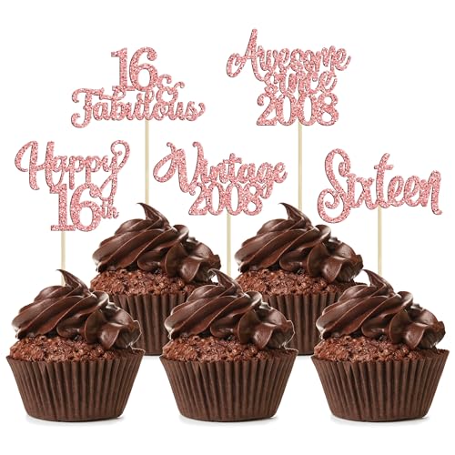 30 Stück Vintage 2007 Cupcake-Topper Glitzer Sixteen 16 Fabulous Happy 16th Birthday Cupcake Picks Cheers to 16 Years for 16th Birthday Anniversary Party Cake Decorations Supplies Rose Gold von Ephlyn