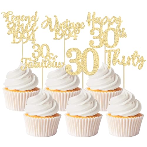 36 Stück Cupcake-Topper zum 30. Geburtstag, Goldglitzer-Legende seit 1992 Cupcake-Picks Happy 30th Vintage 1992 Cupcake-Topper für 30th Birthday Wedding Anniversary Party Cake Decorations Supplies von Ephlyn