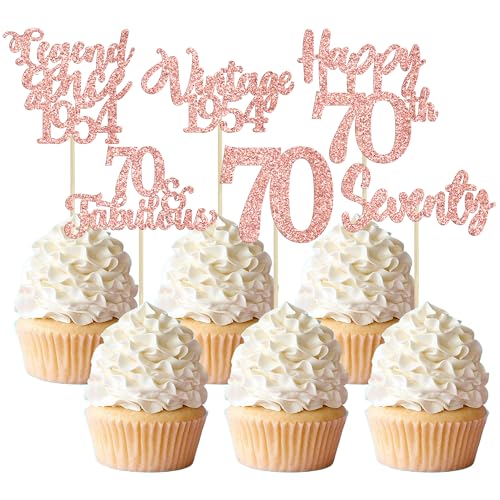 36 Stück Cupcake-Topper zum 70. Geburtstag Vintage 1952 Cupcake-Topper Roségold Glitzer Legende seit 1952 70 fabelhafte siebzig Cupcake-Picks 70. Geburtstag Hochzeit Jahrestag Party Kuchen Dekorationen Supplies von Ephlyn