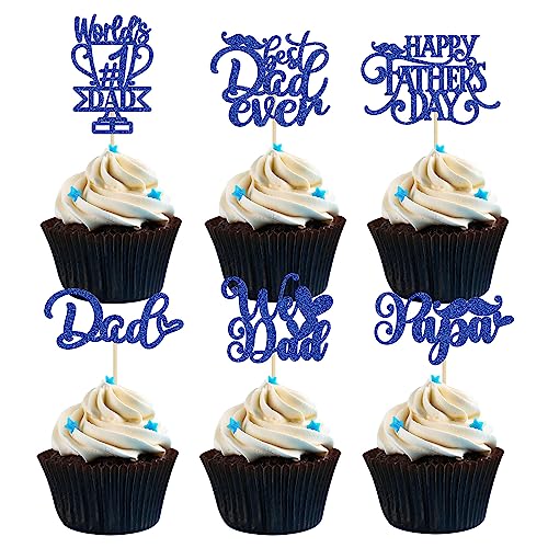 36 Stück Happy Father's Day Cupcake-Topper Blau Glitzer Best Dad Ever #1 Dad Love Papa Cake Pick Dekorationen für Happy Father's Day Dad Birthday Thema Party Supplies von Ephlyn