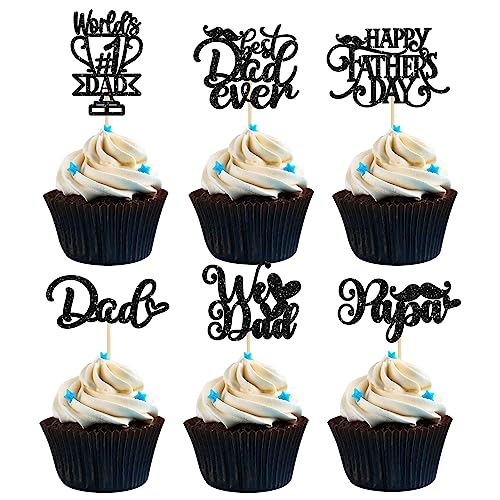 36 Stück Happy Father's Day Cupcake-Topper schwarz Glitzer Best Dad Ever #1 Dad Love Papa Cake Pick Dekorationen für Happy Father's Day Dad Birthday Thema Party Supplies von Ephlyn