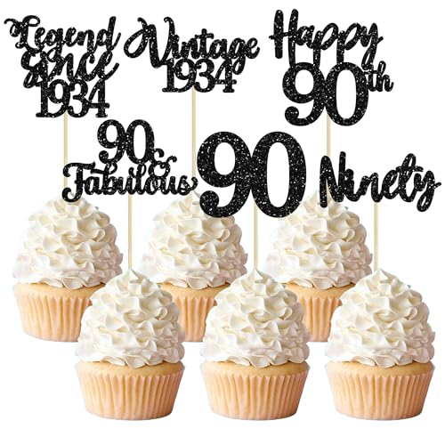 36 Stück Vintage 1932 Cupcake Topper Black Glitter Legend Since 1932 90 Fabulous Cupcake Picks Happy 90th Number 90 Cupcake Topper for 90th Birthday Wedding Anniversary Party Cake Decorations Supplies von Ephlyn