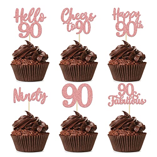 36 Stück rotgoldene Cupcake-Toppers zum 90. Geburtstag, Hello 90 Cheers to 90 Cupcake-Dekorationen von Ephlyn