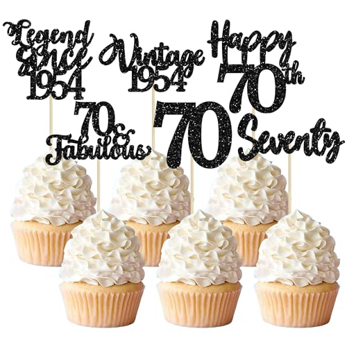 36 Stück schwarze Glitzer-Vintage 1952 Cupcake-Topper Legend Since 1952 Seventy Cupcake-Picks Happy 70th 70 fabelhafte Cupcake-Topper für 70th Birthday Hochzeit Jahrestag Party Kuchen Dekorationen von Ephlyn