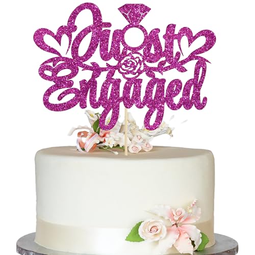 Ephlyn Tortenaufsatz "Just Engaged", Glitzerring, Verlobungs-Kuchenaufsatz, Kuchendekoration für Brautparty, Verlobung, Hochzeit, Partyzubehör, Violett, 1 Stück von Ephlyn