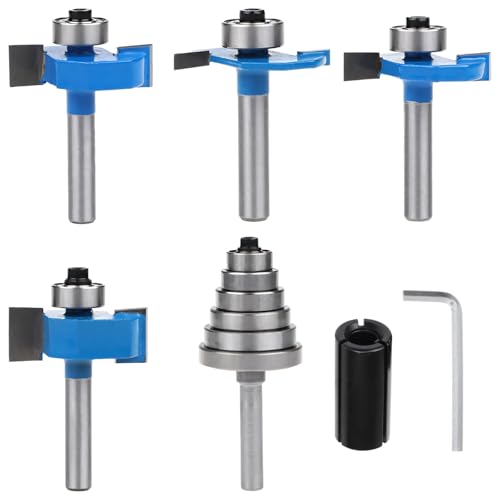 Router Bit Set 7 Stück mit Lagern, Holzbearbeitung Rillen Schneidwerkzeuge, 1/4 Zoll Schaft Trim Router Bits, Professionelle Schranktürkantenformung Kit mit Aufbewahrungskoffer von Epicover