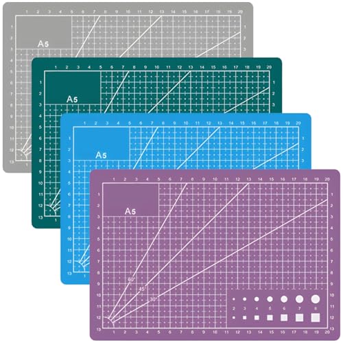 Schneidematte für Bastelarbeiten, 4 Stück, A5, rotierende Schneidematten mit Gitterlinien, 15 x 22 cm, PVC-Bastelschneidepad-Set in 4 Farben, rutschfeste Oberfläche, rotierendes Schneidepad zum Nähen, von Epicover