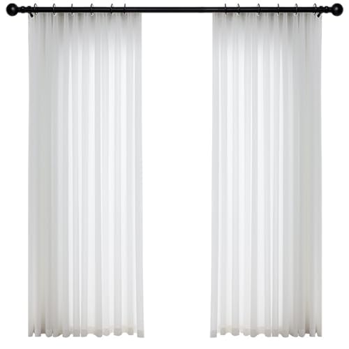 Epinki Halbtransparent Gardinen Weiß 2er Set, Einfarbig Transparente Fenster Vorhang, Ösen Vorhänge Polyester Fenstergardinen Modern für Wohnzimmer, Jeder B 137 x H 274cm von Epinki