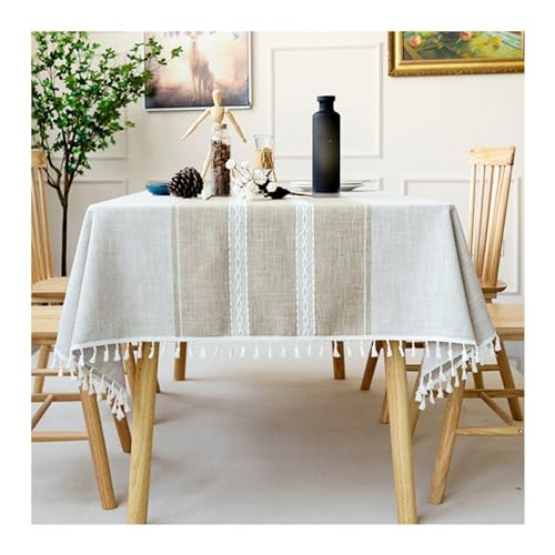 Epinki Tischdecke, Kaffee-Quaste Tischtücher Streifen mit Quaste Polyester, Tischdecke Geburtstag Garten Zimmer Tischdekoration Geeignet für Home Küche Dekoration, 140x220CM von Epinki