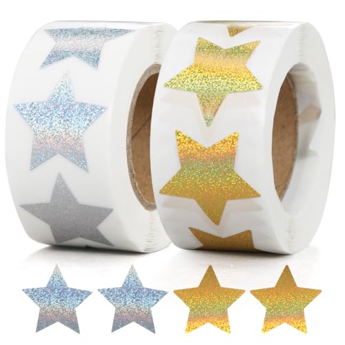 1000 Stück Sterne Aufkleber, Gold Silber Sterne Selbstklebende Rolle 2.5cm, Funkelnde Weihnachts Star Sticker, Star Glänzende Etiketten für Belohnung Scrapbooking Grußkarten Geschenke Verpackungen von Epokus