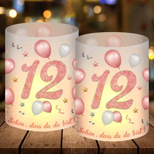 12 Windlicht Tischdeko 12 Geburtstag, Party Deko 12 Geburtstag Mädchen, Rosegold 12 Geburtstag Deko, Schön DASS Du Da Bist, Geeignet für Teelichter oder Kerzen, Happy Birthday Tischdeko von Epokus