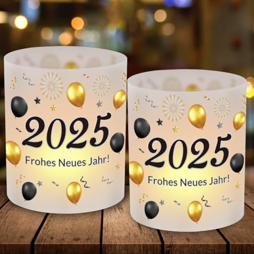 12 Windlicht Tischdeko Silvester, Silvester Deko 2025, Frohes Neues Jahr Deko 2025, Happy New Year Tisch Deko, Silvesterdeko Party Set, Schwarz Gold Tischdeko Geschenk zur Silvester Neujahrs Party von Epokus