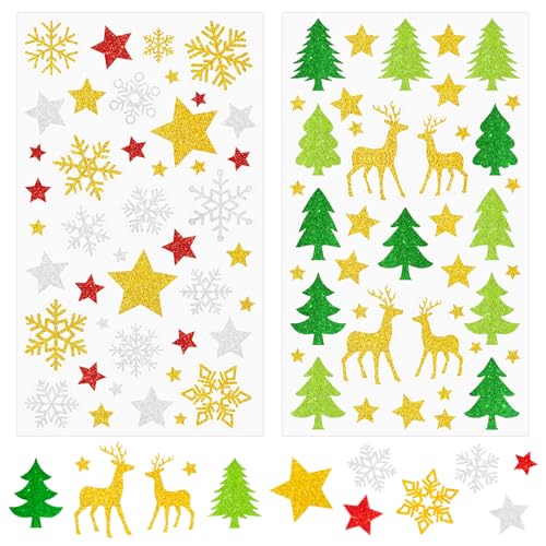 336x Aufkleber Weihnachten, Glitzer Weihnachtsbaum Sticker, 8 Bogen Schneeflocken Gold Sterne Sticker, Selbstklebend Weihnachtselch Aufkleber für Karten Scrapbooking Geschenke Basteln Adventskalender von Epokus