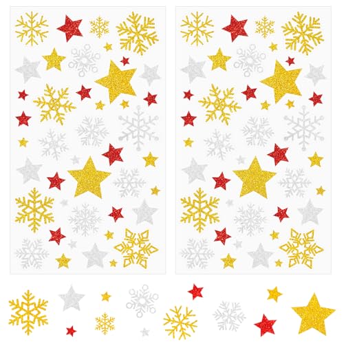 344x Aufkleber Weihnachten, Glitzer Stern Weihnachtssticker, 8 Bogen Schneeflocken Gold Sterne Sticker, Selbstklebend Weihnachtsaufkleber für Karten Scrapbooking Geschenke Basteln Adventskalender von Epokus