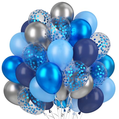 Luftballons Marine Blau Silber, 60 Stück Metallic Blau Blaue Konfetti Ballons, Hellblau Helium Ballon, Metallic Silber Latex Ballons Set für Geburtstag Hochzeit Mädchen Party Abschlussfeier Babyparty von Epokus