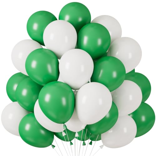 60 Stück Luftballons Grün Weiß, Helium Ballons Matt Grüne, Weiss Grün Latex Ballons, 12 Zoll Dschungel Partyballon fur Jungen Kinder Geburtstag Hochzeit Jahrestag Safari Party Babydusche Feste von Epokus