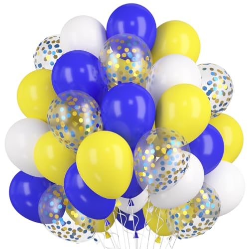 60 Stück Luftballons Dunkelblau Gelb, Blau Gelbe Konfetti Ballons, Matt Weiss Helium Ballon, Zitronengelb Latex Ballons Set für Kinder Geburtstag Feier Hochzeit Abschlussfeier Dusche Babyparty von Epokus