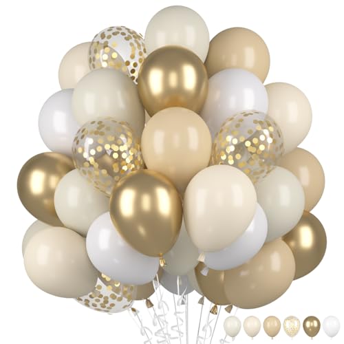 Luftballons Beige Sandweißer, 60 Stück Metallic Gold Mattes Weiß Helium Ballon, Aprikose Creme Weiss Nude Gold Konfetti Latex Ballons für Boho Geburtstag Hochzeit Frauen Abschluss Party Babyparty von Epokus