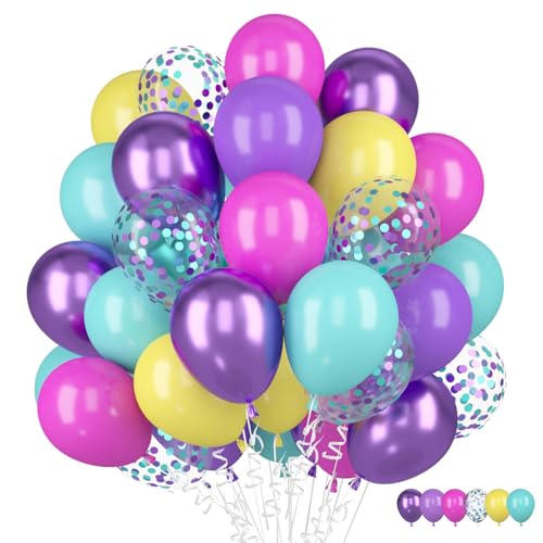 Luftballons Metallic Lila Türkis, 60 Stück Lila Mattes Gelb Rosen Rot Helium Ballon, Lila Blau Bunt Konfetti Latex Ballons für Baby Shower Mädchen Geburtstag Hochzeit Frauen Meerjungfrau Party von Epokus