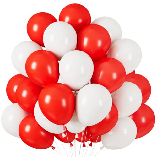 60 Stück Luftballons Rot Weiß, Helium Ballons Matt Rot, Weiss Rot Latex Ballons, 12 Zoll Romantisch Partyballon fur Mädchen Frau Geburtstag Hochzeit Verlobung Valentinstag Babydusche Feste Karneval von Epokus