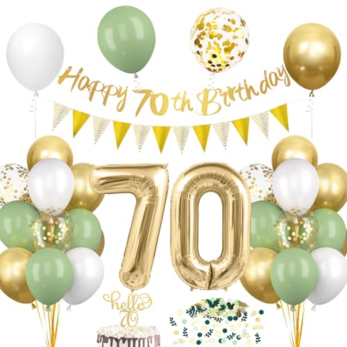 70. Geburtstag Deko Salbeigrüne, Deko 70 Geburtstag Frau Mann, 70er Geburtstag Luftballon mit Girlande, Geburtstag 70 Tortendeko Grün Gold, Avocado Grüne Konfetti Ballon für 70. Geburtstag Party Deko von Epokus