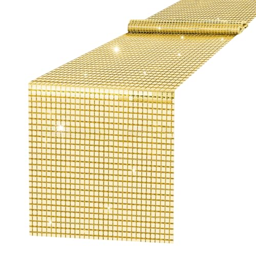 Disco Party Tischläufer, 30x275cm Discokugel Tischdecke, Gold Glitter Table Runner, Disco Party deko, 70er 80er Jahre Disco Thema deko, Tischläufer für Geburtstag Tanzparty Hochzeit Tischdeko(Golden) von Epokus