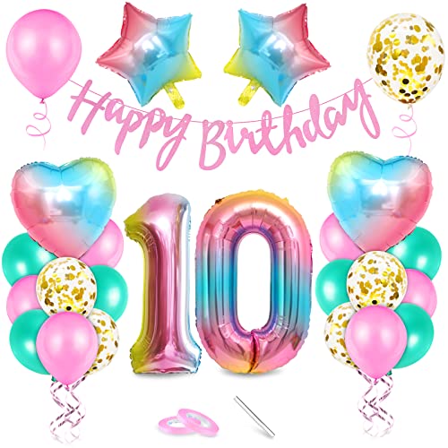 Luftballon 10. Geburtstag Rosa, Geburtstagsdeko 10 Jahr, Ballon 10. Geburtstag, Riesen Folienballon Zahl 10, Happy Birthday Folienballon 10, Ballon 10 Deko zum Geburtstag Mädchen von Epokus