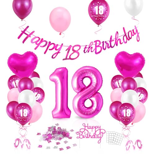 Luftballon 18. Geburtstag Pink, Geburtstagsdeko 18 Jahr, Ballon 18. Geburtstag, Riesen Folienballon Zahl 18, Happy Birthday Folienballon 18, Ballon 18 Deko zum Geburtstag Frau von Epokus