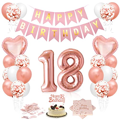 Luftballon 18. Roségold, Geburtstagsdeko 18 Jahr, Ballon 18. Geburtstag, Riesen Folienballon Zahl 18, Ballon 18 Deko zum Geburtstag Frauen, Happy Birthday Folienballon 18, Tischdeko Party Dekoration von Epokus