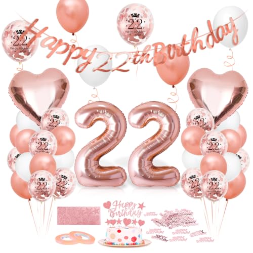 Luftballon 22. Geburtstag Roségold, Geburtstagsdeko 22 Jahr, Ballon 22. Geburtstag, Riesen Folienballon Zahl 22, Happy Birthday Folienballon 22, Ballon 22 Deko zum Geburtstag Frauen von Epokus