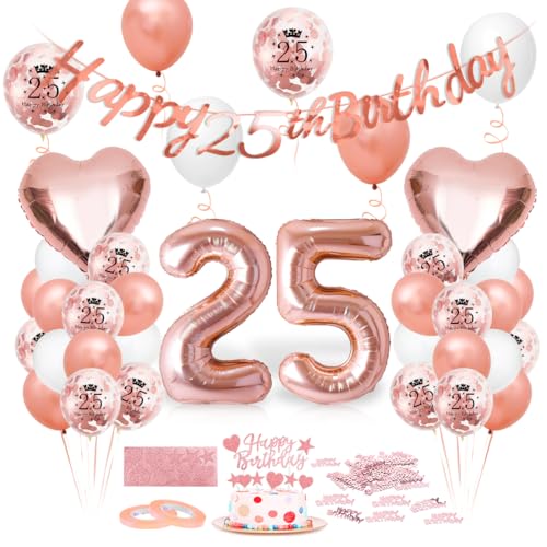 Luftballon 25. Geburtstag Roségold, Geburtstagsdeko 25 Jahr, Ballon 25. Geburtstag, Riesen Folienballon Zahl 25, Happy Birthday Folienballon 25, Ballon 25 Deko zum Geburtstag Frauen von Epokus