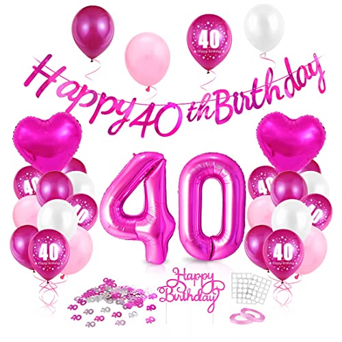 Luftballon 40. Geburtstag Pink, Geburtstagsdeko 40 Jahr, Ballon 40. Geburtstag, Riesen Folienballon Zahl 40, Happy Birthday Folienballon 40, Ballon 40 Deko zum Geburtstag Frau von Epokus