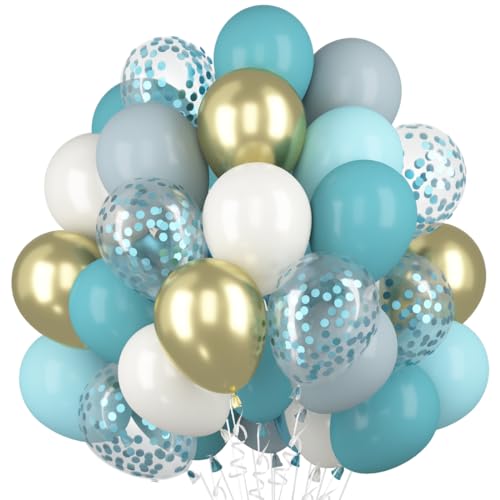 Luftballons Vintage Blaue Elfenbeinweiß, 60 Stück Nylon Blaue Konfetti Ballon, Metallic Gold Weiß Helium Ballon, Eisseide Blau Schwarzgrau Latex Ballons für Geburtstag Hochzeit Abschluss Babyparty von Epokus