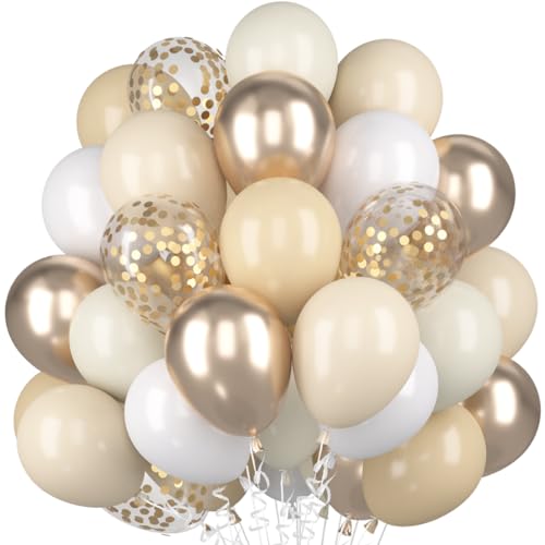 Luftballons Beige Sandweißer, 60 Stück Champagner Gold Mattes Weiß Helium Ballon, Aprikose Creme Weiss Nude Gold Konfetti Latex Ballons für Boho Geburtstag Hochzeit Frauen Abschluss Party Babyparty von Epokus